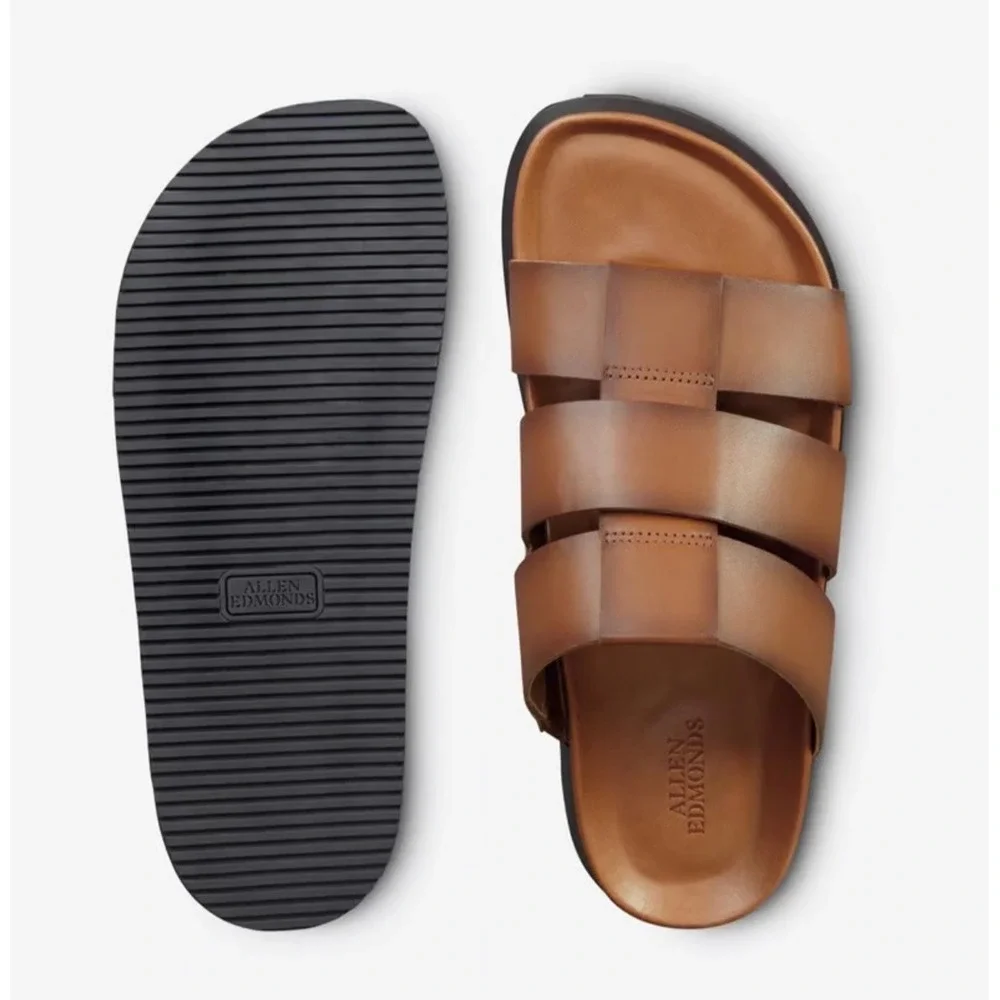 Allen Edmonds Mens 6958 Leather Slide Sandals Brown Fisherman Strappy 11 D